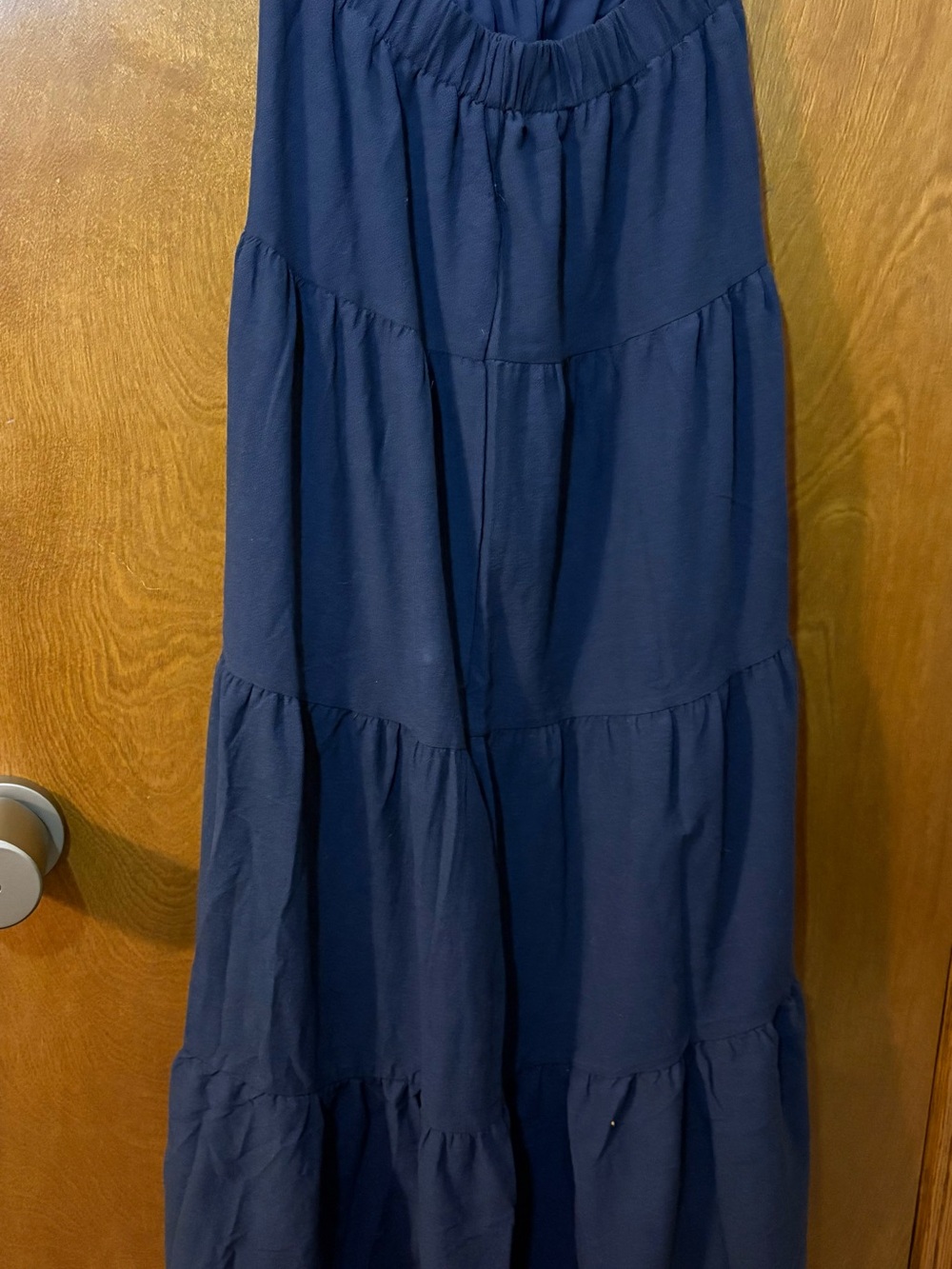Navy Tiered Maxi Skirt Ruffles Flares with Elastic Waistband